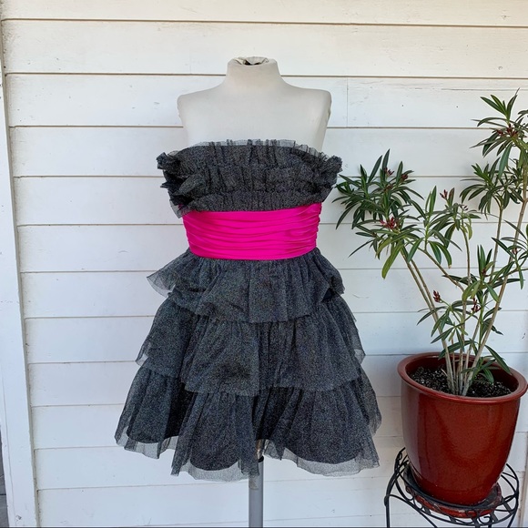 Vintage Betsey Johnson 90 2000 y2K ruffle glitter silk Full Tiered cupcake dress - Picture 9 of 17